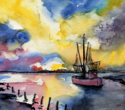 am Wremer Priel, 2019,Aquarell 24x32