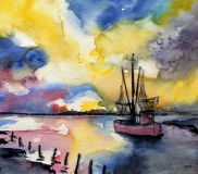 am Wremer Priel, 2019,Aquarell 24x32