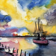 am Wremer Priel, 2019,Aquarell 24x32