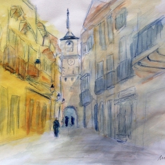 Skizze Jakobsweg C, 2019Fineliner/Aquarell, 40x30