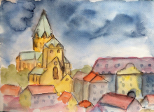 Werden, 2019,
Aquarell-Skizze, 30x21